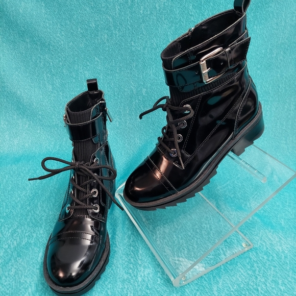 Marc Fisher Boots, Womens sz 6, Bristyn Black Patent Combat Lug Sole - Picture 7 of 11